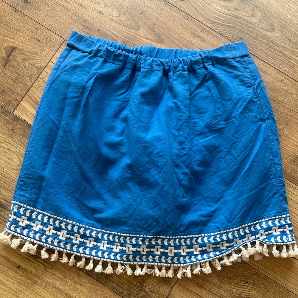 J. Crew Blue Mini Skirt with White Embroidery